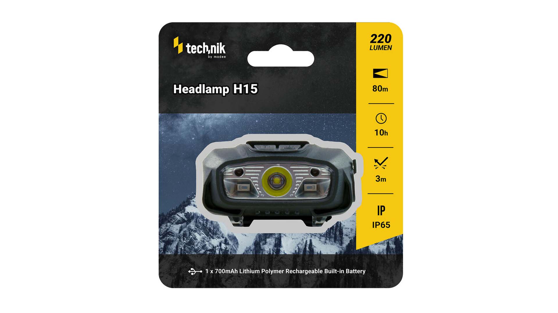 Technik Fejlámpa H15 (akkumulátoros) XTE LED + USB Type-C (220 lumen)